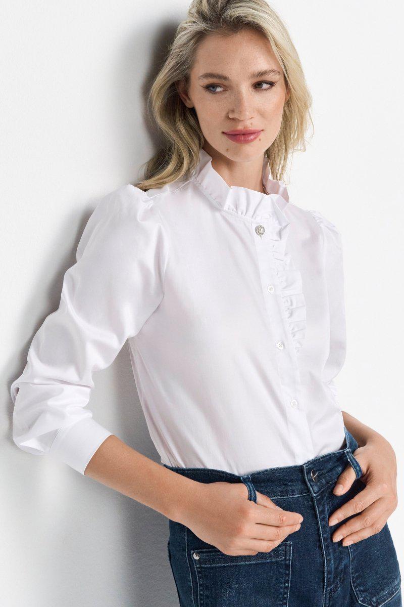 White blouse with ruffled collar Rich & Royal