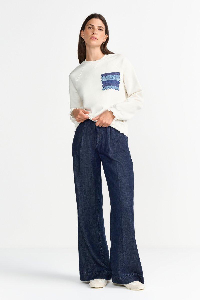 Weißes Sweatshirt mit Wellensaum-Rich & Royal