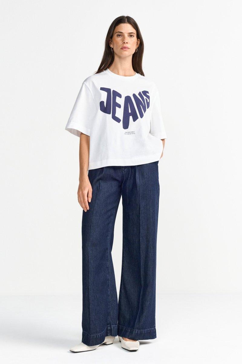 Weißes Oversized T-Shirt mit Print-Rich & Royal