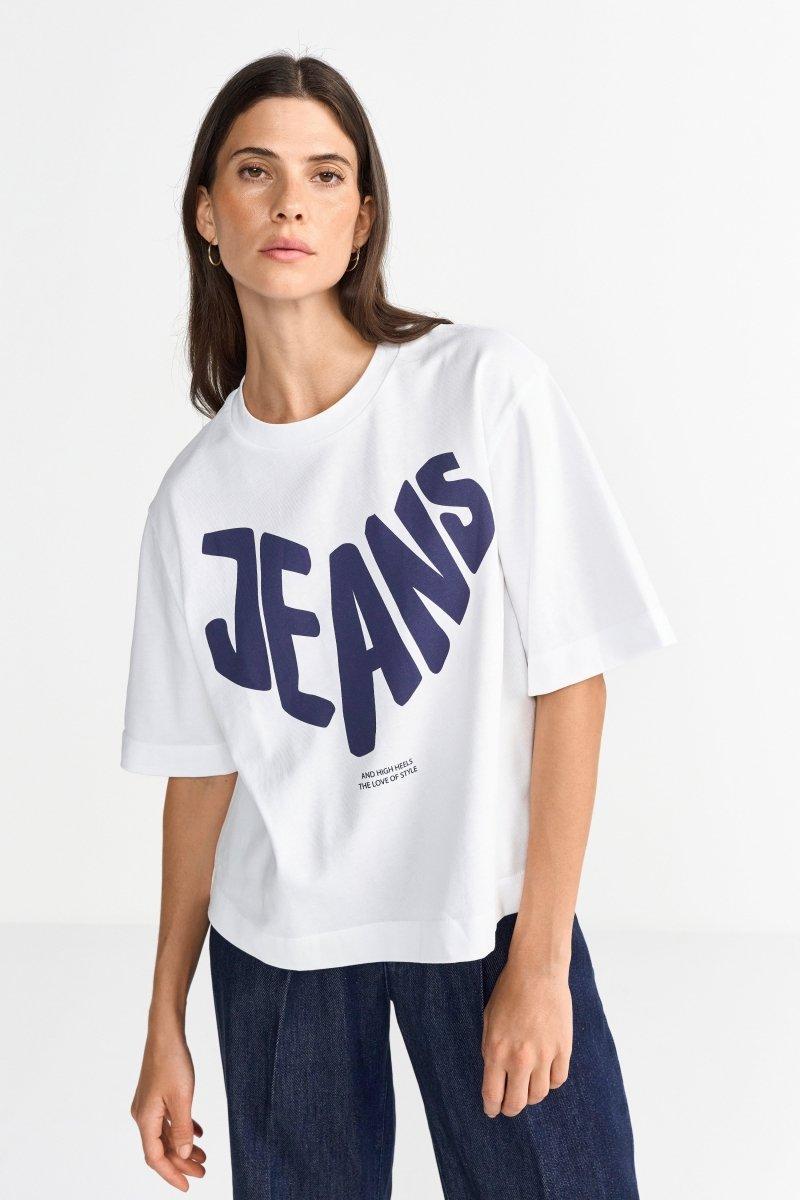 Weißes Oversized T-Shirt mit Print-Rich & Royal