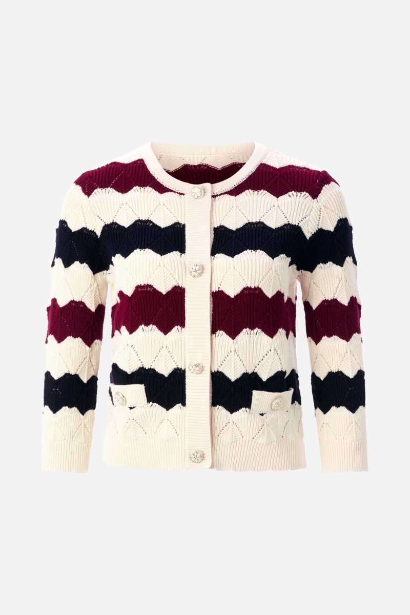 Gestreifte Ajour-Strickjacke-Rich & Royal