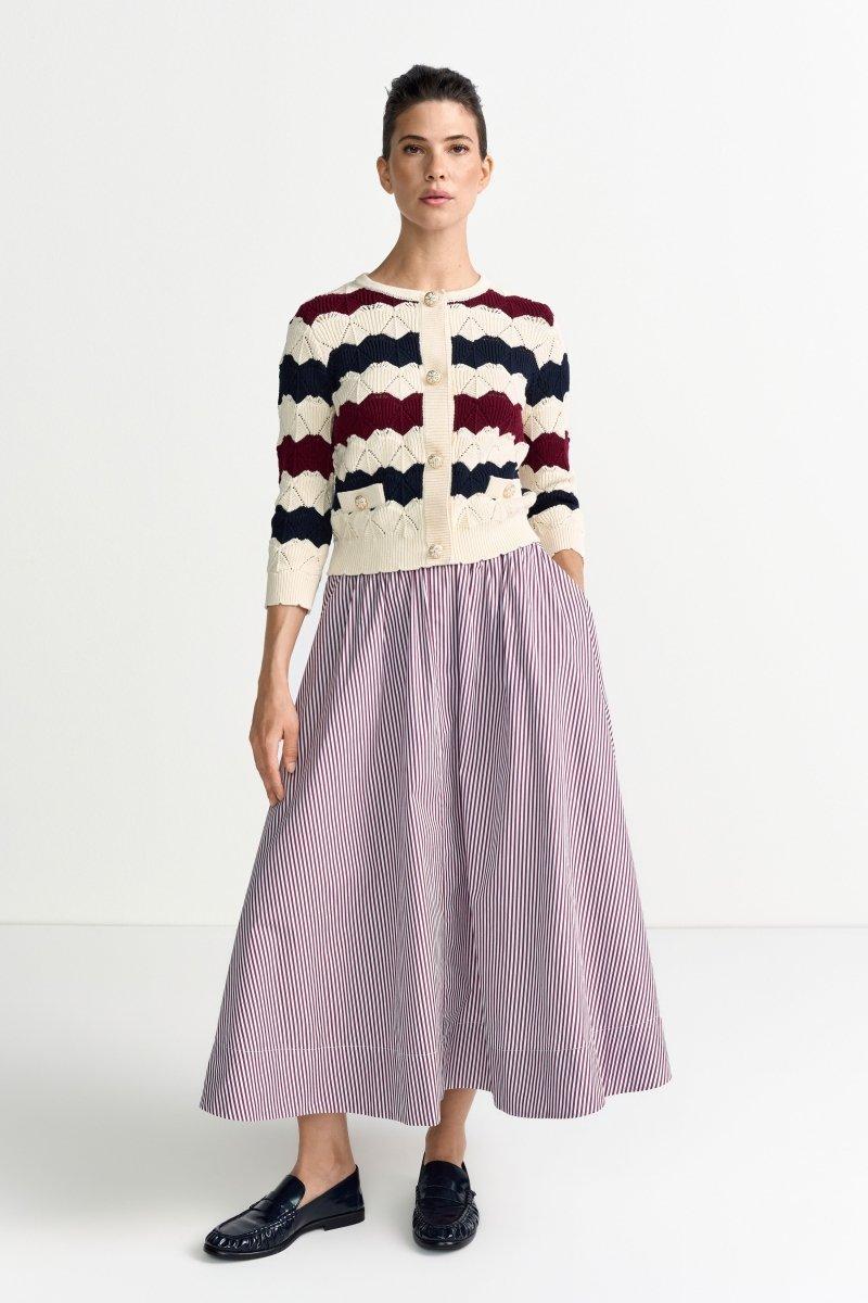 Gestreifte Ajour-Strickjacke-Rich & Royal