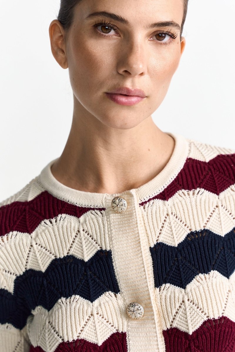 Gestreifte Ajour-Strickjacke-Rich & Royal