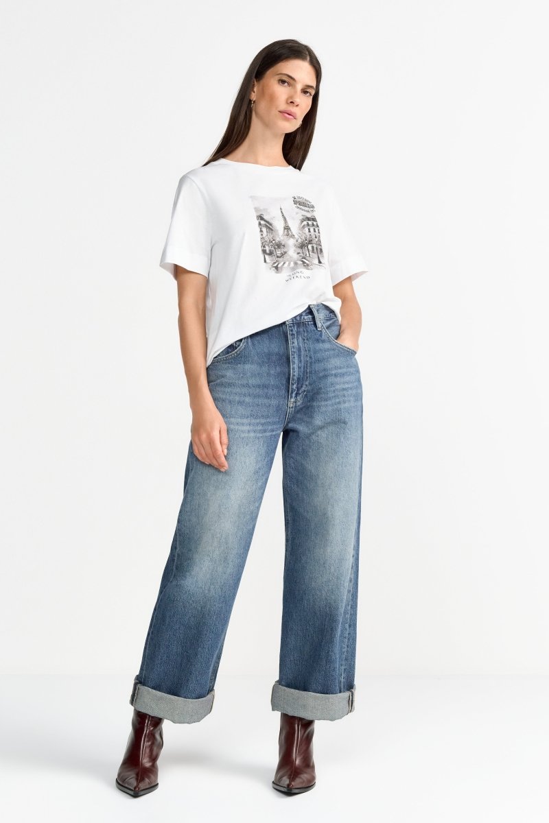 T-Shirt mit strassverziertem Print-Rich & Royal