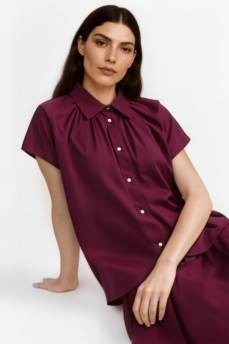 Weite Kurzarmbluse mit Hemdkragen-Rich & Royal