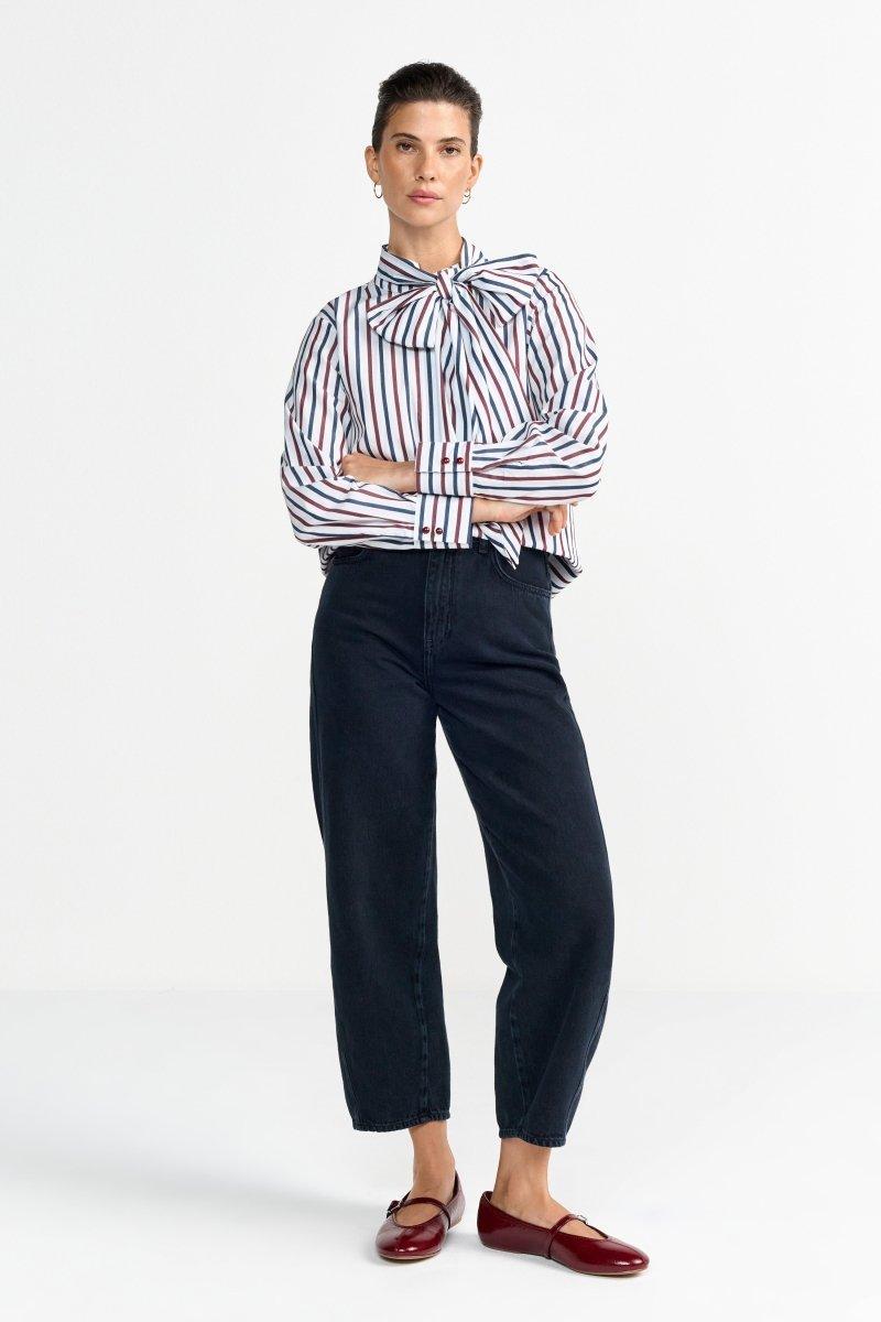 Gestreifte Bluse mit Schleifenkragen-Rich & Royal