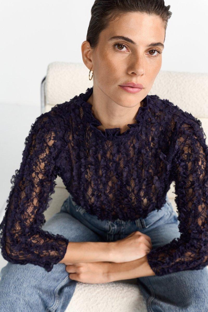 Spitzenbluse mit Stehkragen-Rich & Royal