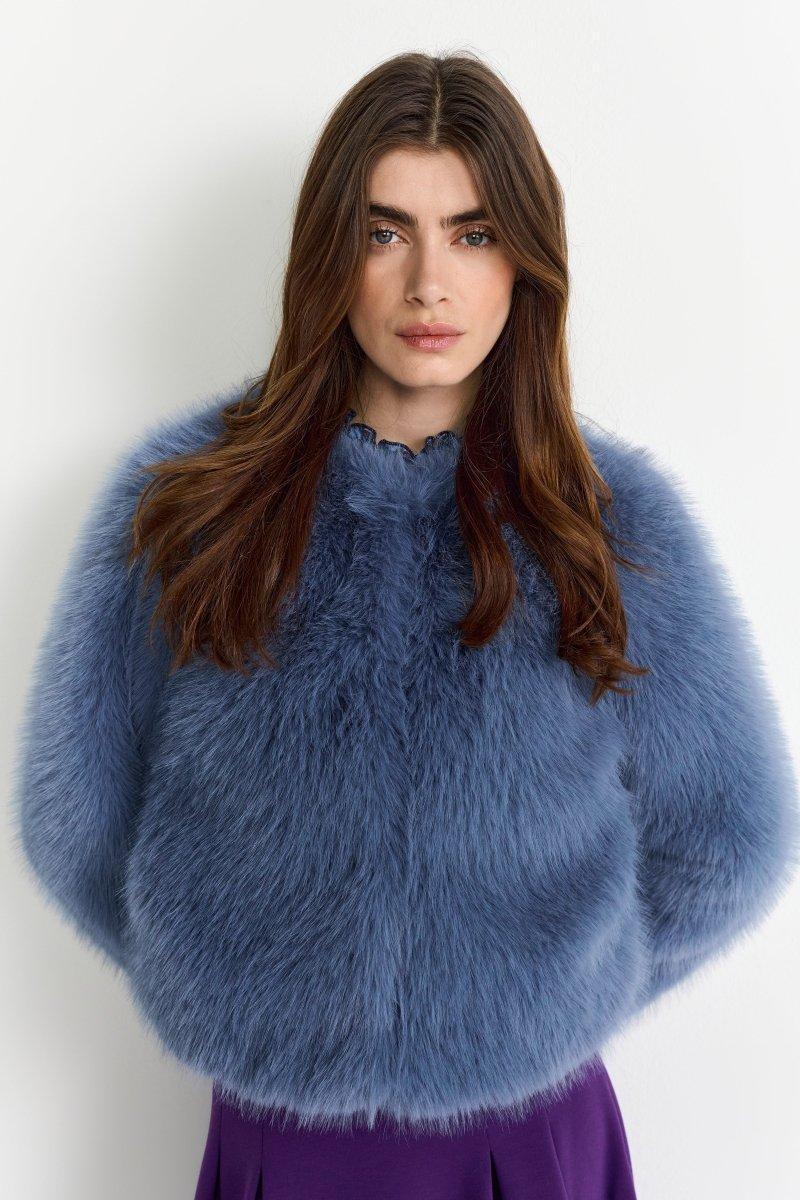 Blaue Kunstpelzjacke-Rich & Royal