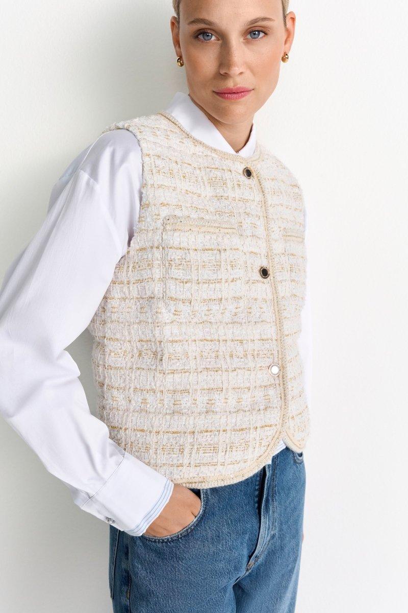 Cremefarbene Bouclé-Weste-Rich & Royal