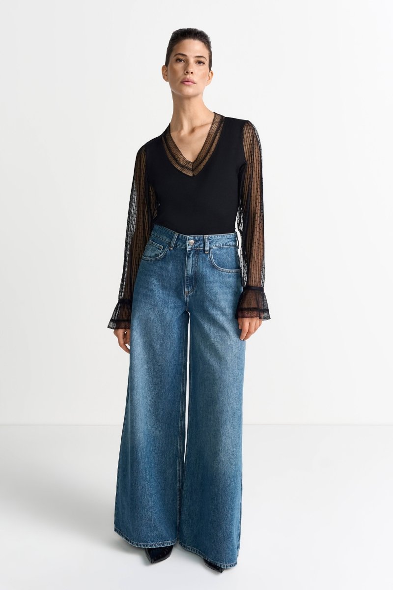 Longsleeve mit transparenten Ärmeln-Rich & Royal