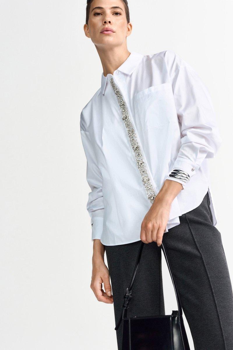 Weiße Bluse mit Strassknopfleiste-Rich & Royal