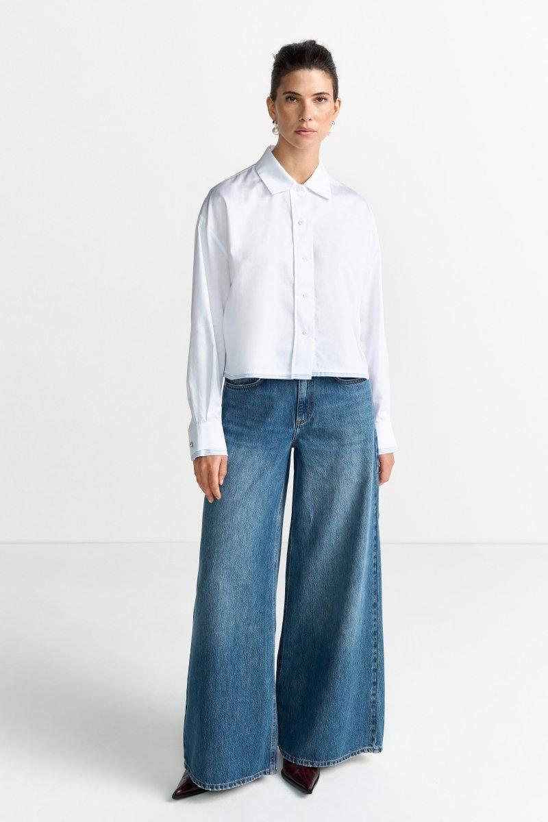 Hemdbluse mit Kontrastpaspeln-Rich & Royal