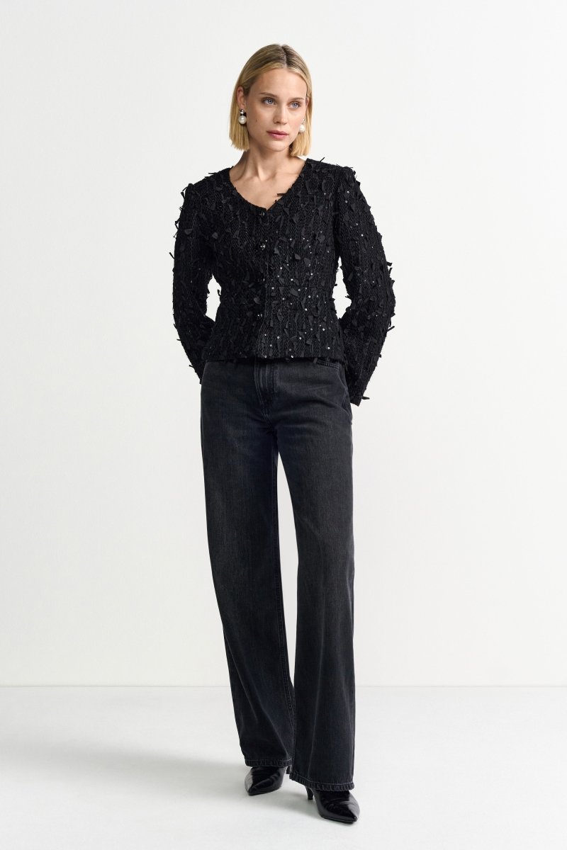 Schwarze Bouclé-Jacke-Rich & Royal