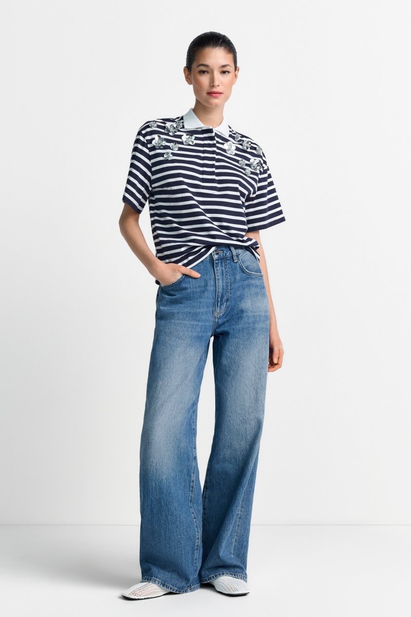 Gestreiftes Poloshirt mit Blüten-Rich & Royal