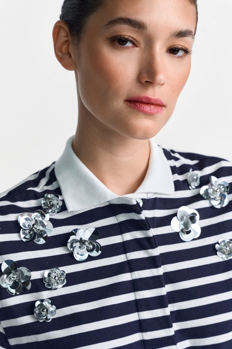 Gestreiftes Poloshirt mit Blüten-Rich & Royal