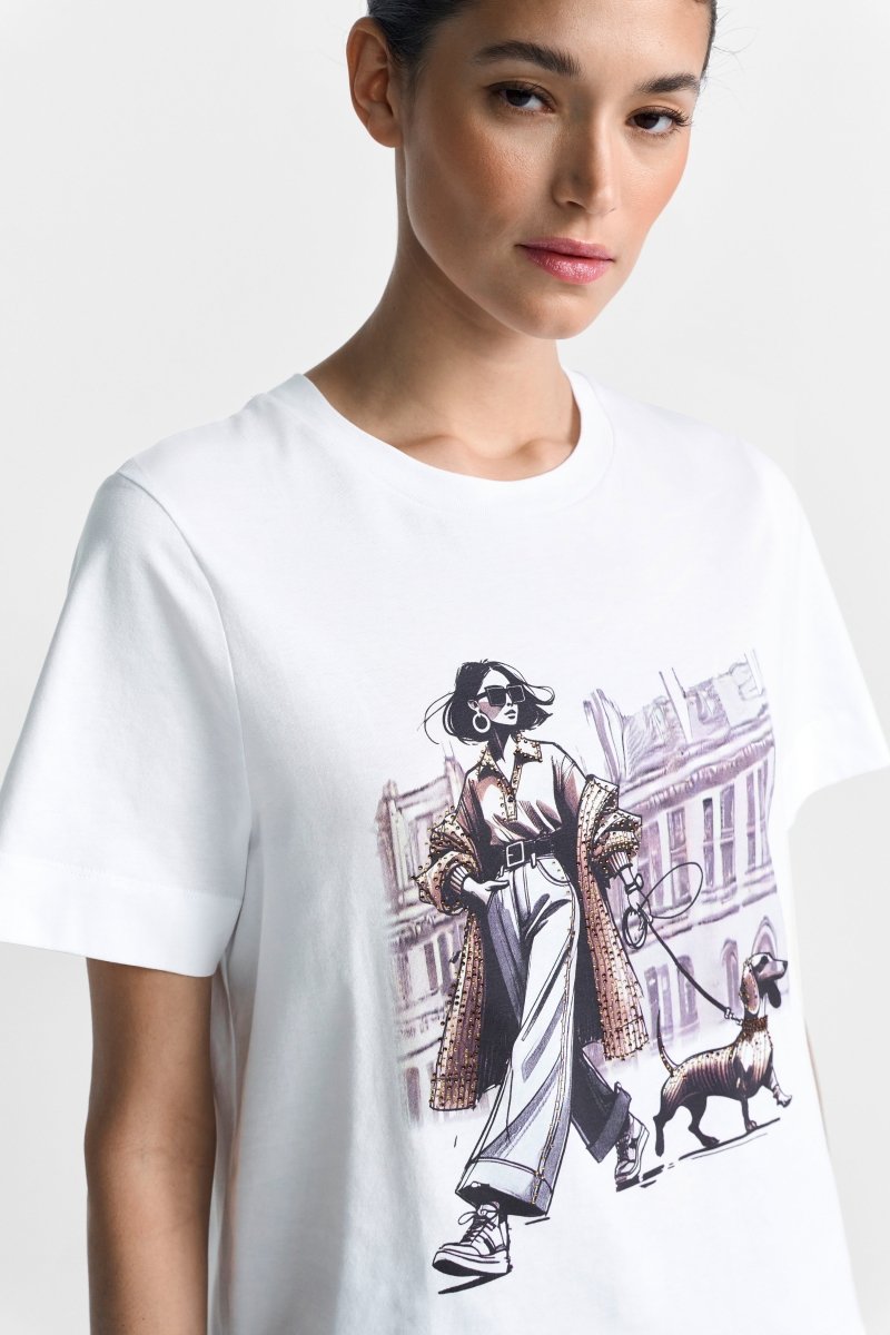 Weißes T-Shirt mit Fashion-Print-Rich & Royal