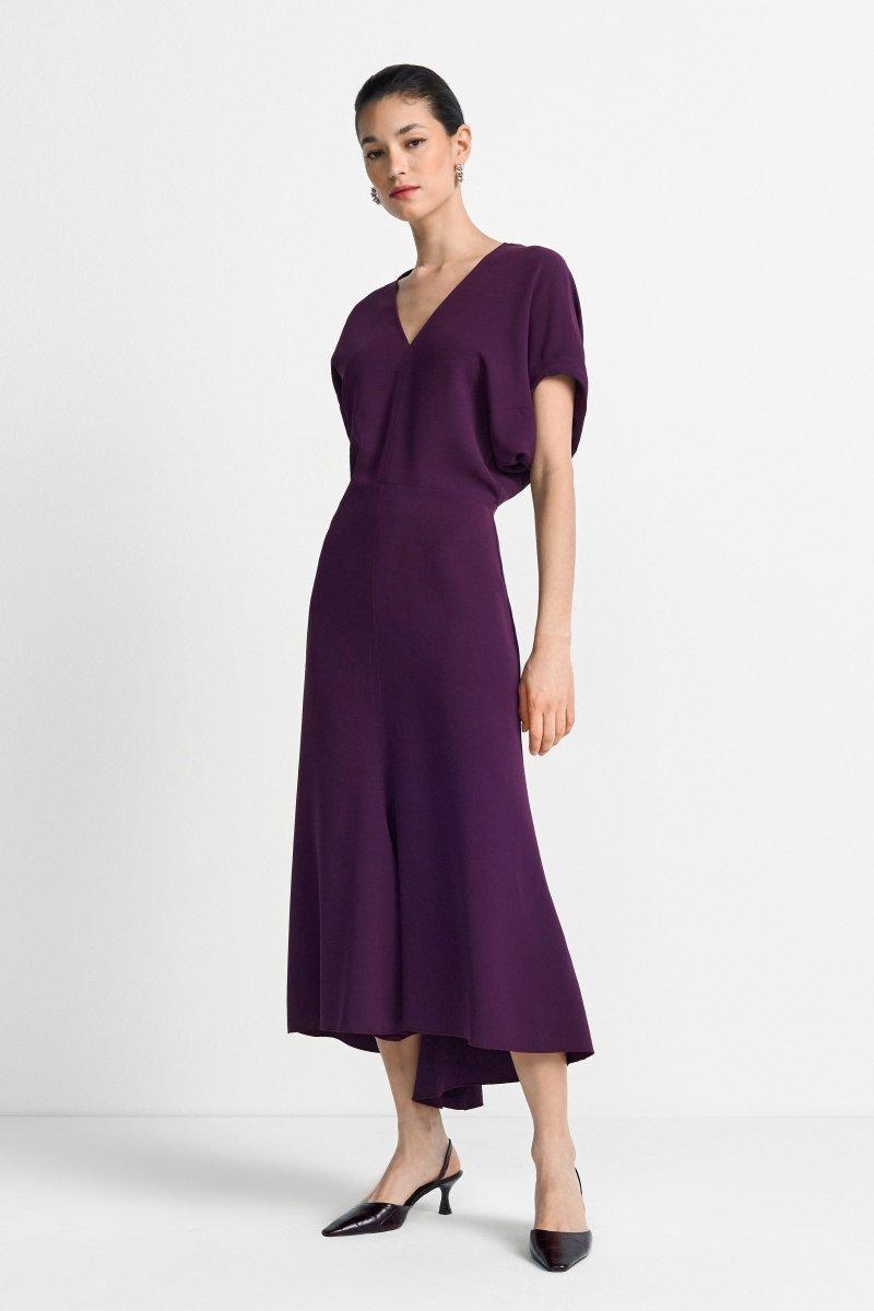 knee length dresses for ladies Fitted midi dress with V-neck