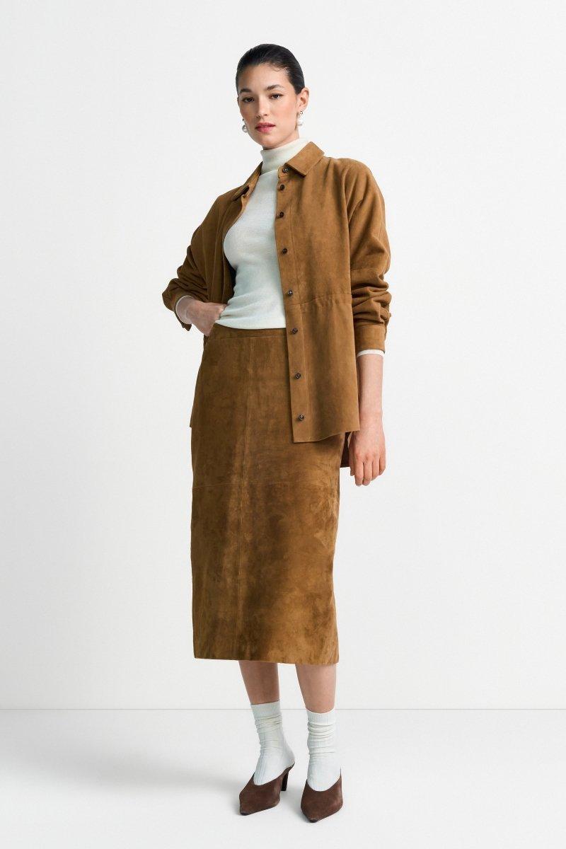 Cognacfarbener Veloursrock-Rich & Royal