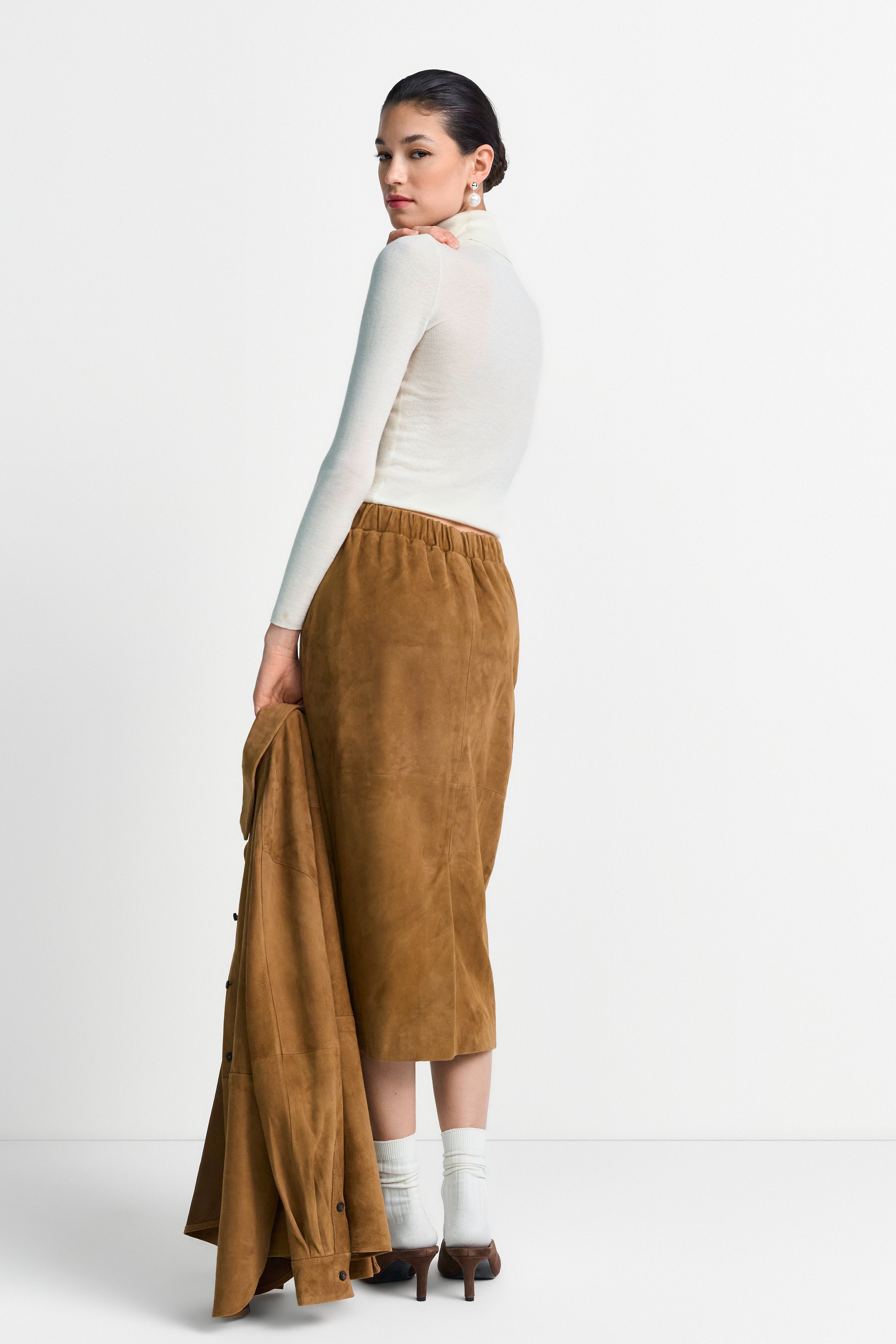 Cognacfarbener Veloursrock-Rich & Royal