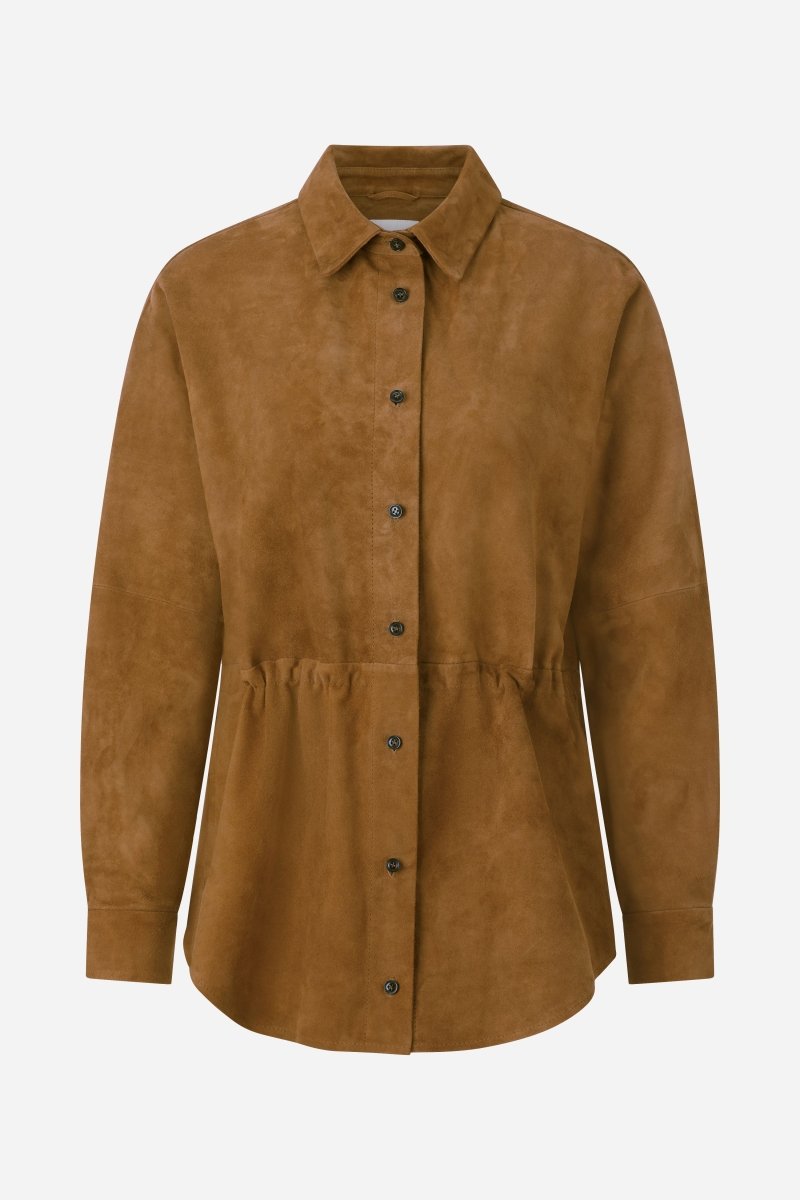 Cognacbraune Hemdjacke aus Velours-Rich & Royal