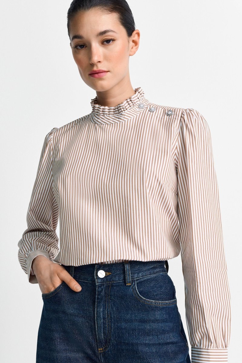 Gestreifte Bluse mit Rüschenkragen-Rich & Royal
