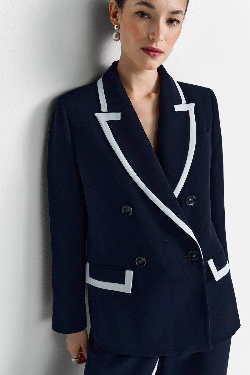 Marineblauer Blazer mit Kontrastpaspel-Rich & Royal