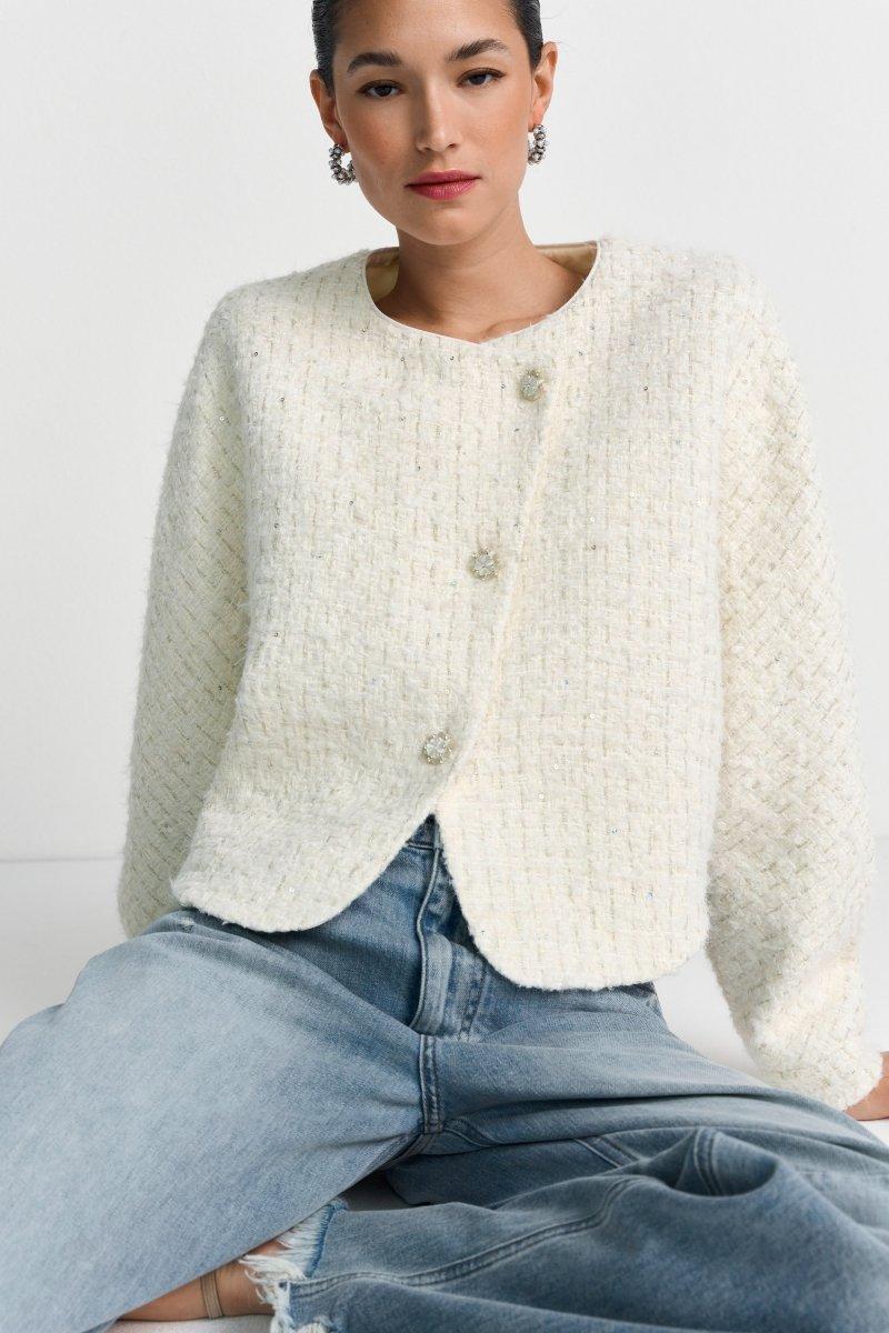 Kurze Bouclé-Jacke in Cremeweiß-Rich & Royal