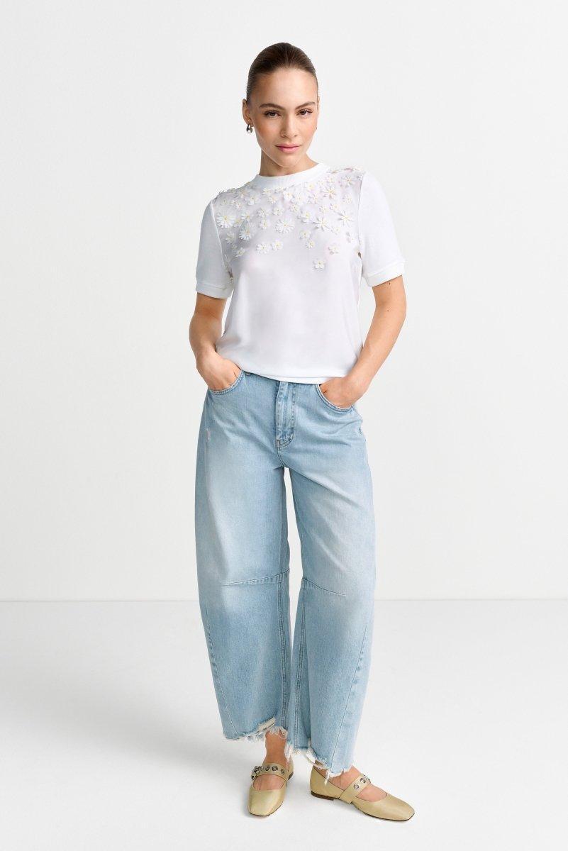 Kurzarmshirt mit Blütenapplikationen-Rich & Royal