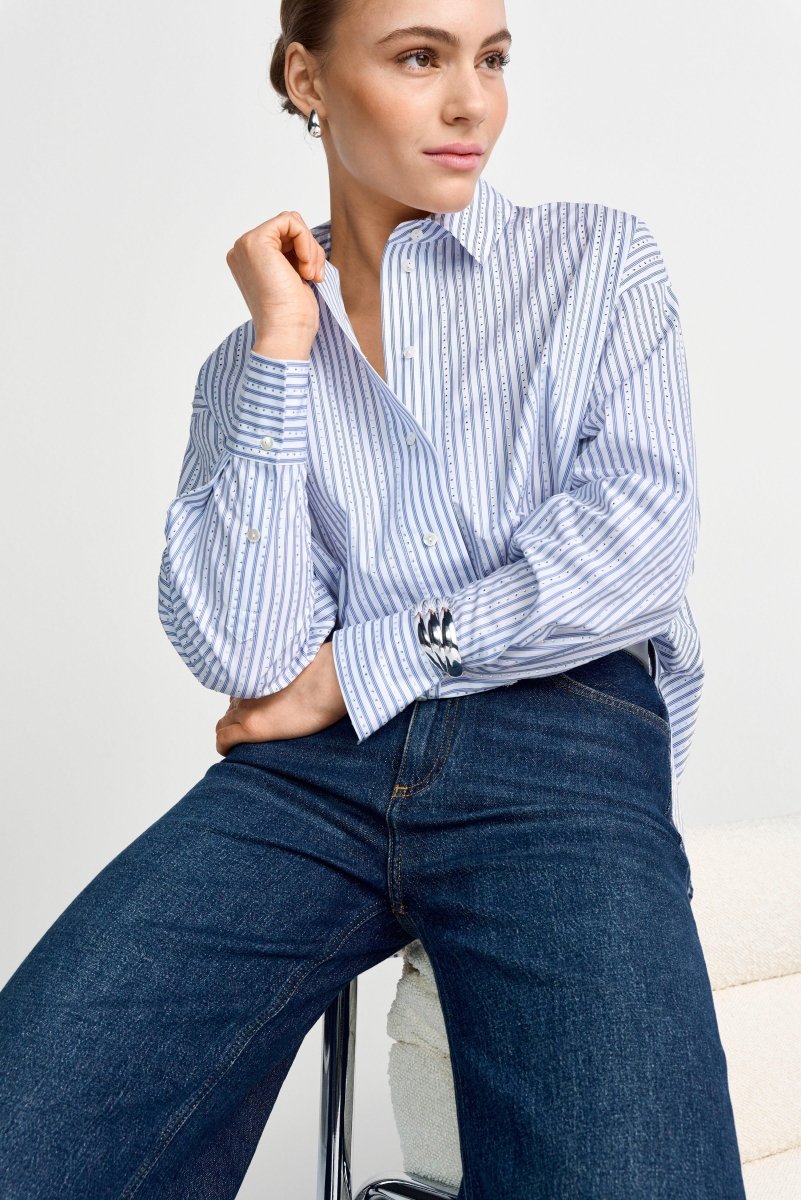 Gestreifte Hemdbluse mit Strass-Rich & Royal