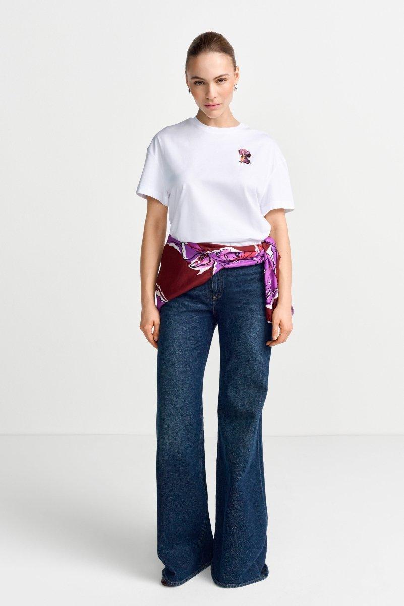 Weißes T-Shirt mit Strassdetails-Rich & Royal