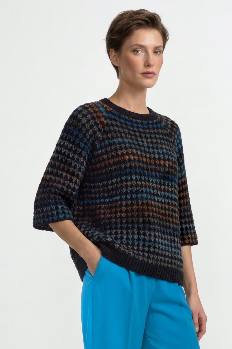 Kurzarm-Pullover mit Ajourstrick-Rich & Royal