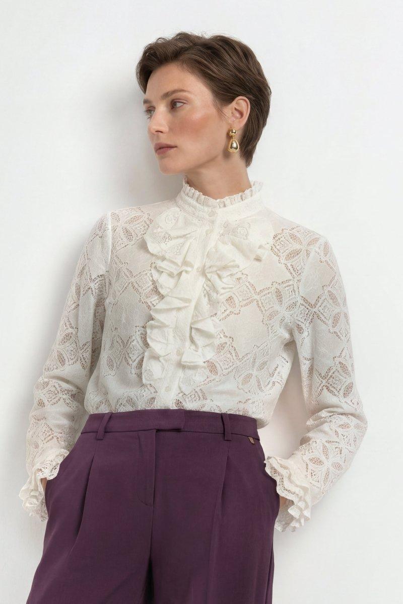 Weiße Bluse mit Volant-Rich & Royal