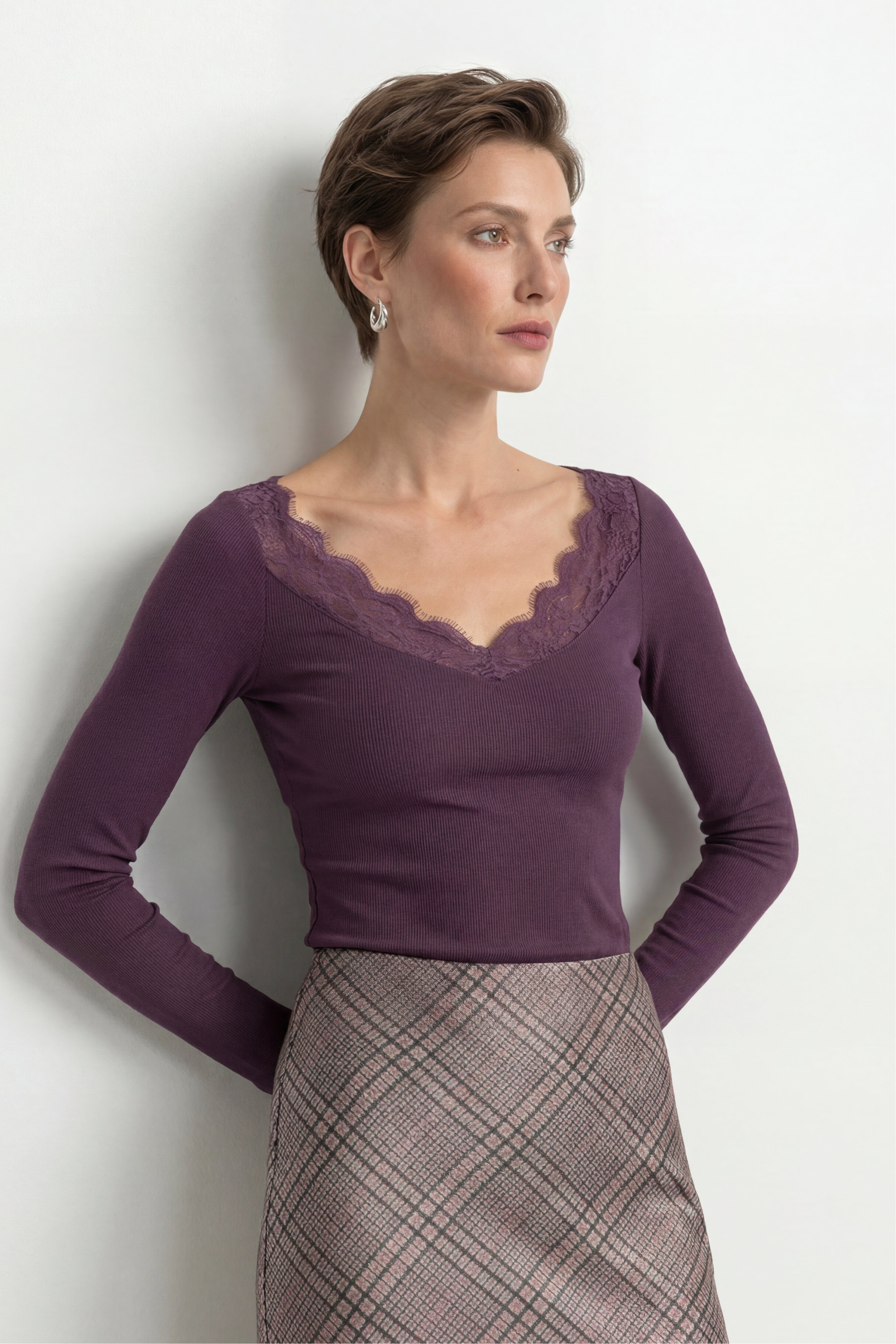 Longsleeve mit Eyelash-Spitze-Rich & Royal