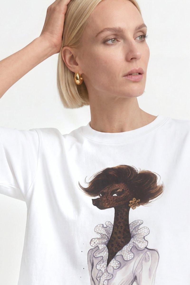 Baumwoll-T-Shirt mit Modeillustration-Rich & Royal