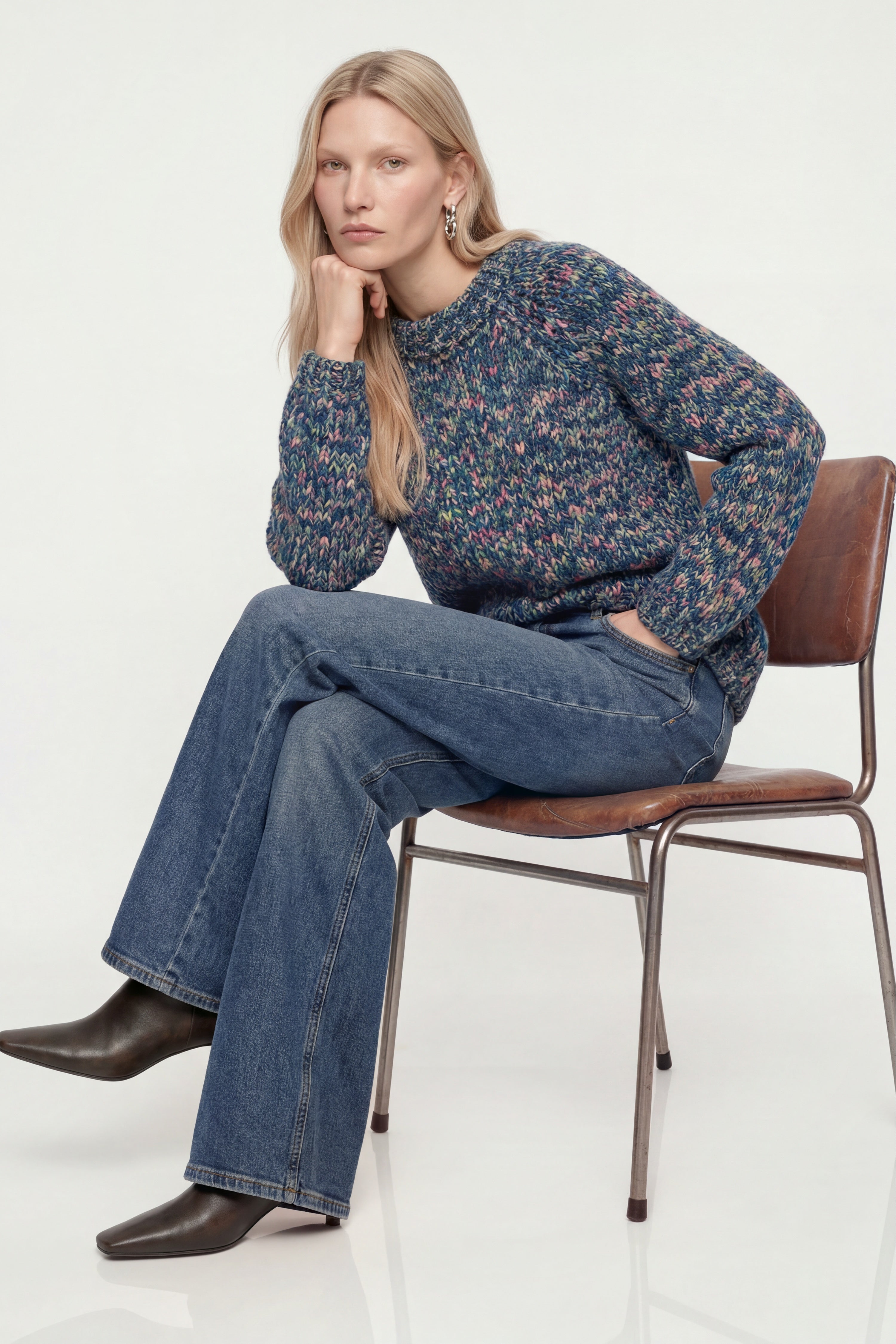 Grobstrick-Pullover in Melange-Optik-Rich & Royal