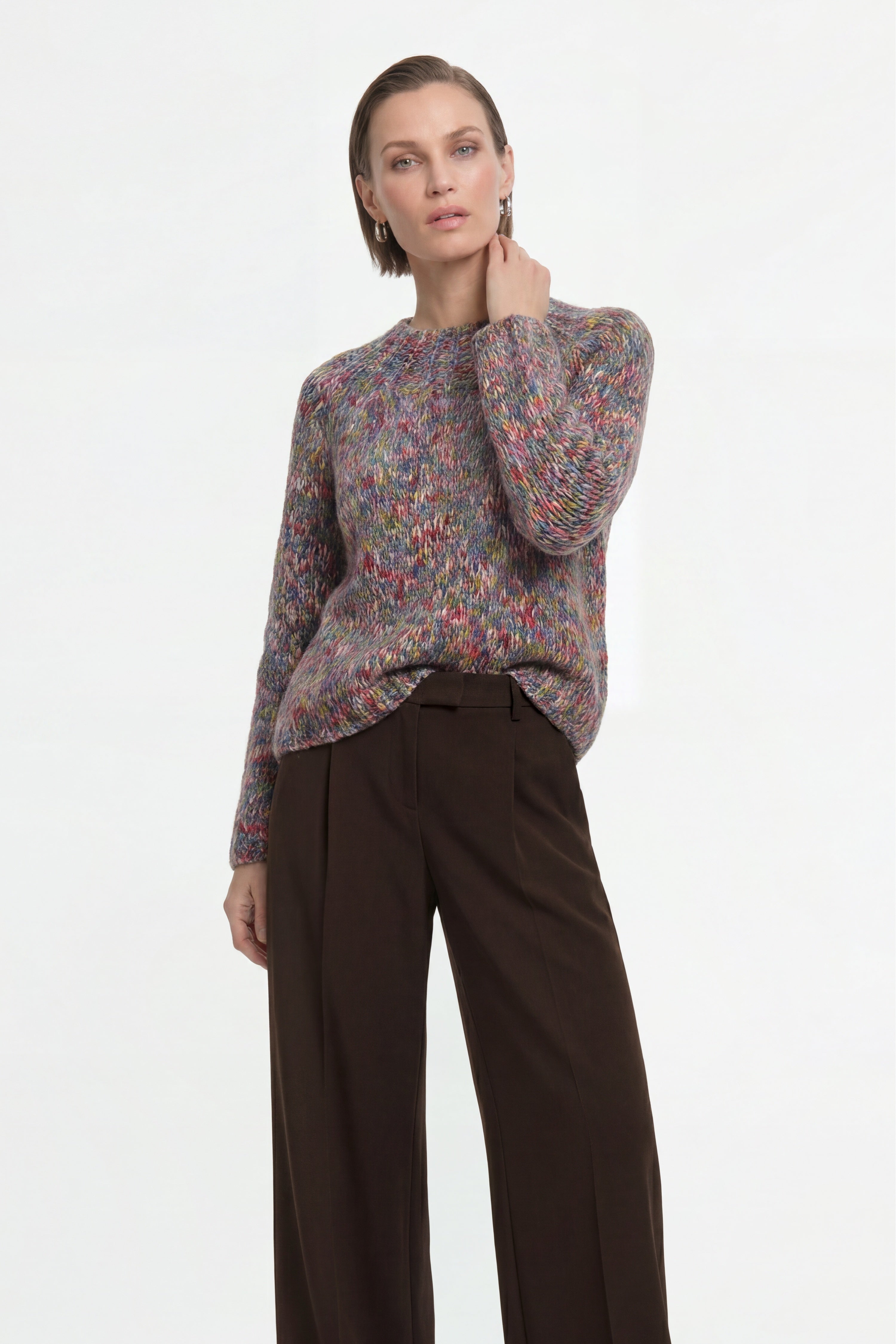 Grobstrick-Pullover in Melange-Optik-Rich & Royal