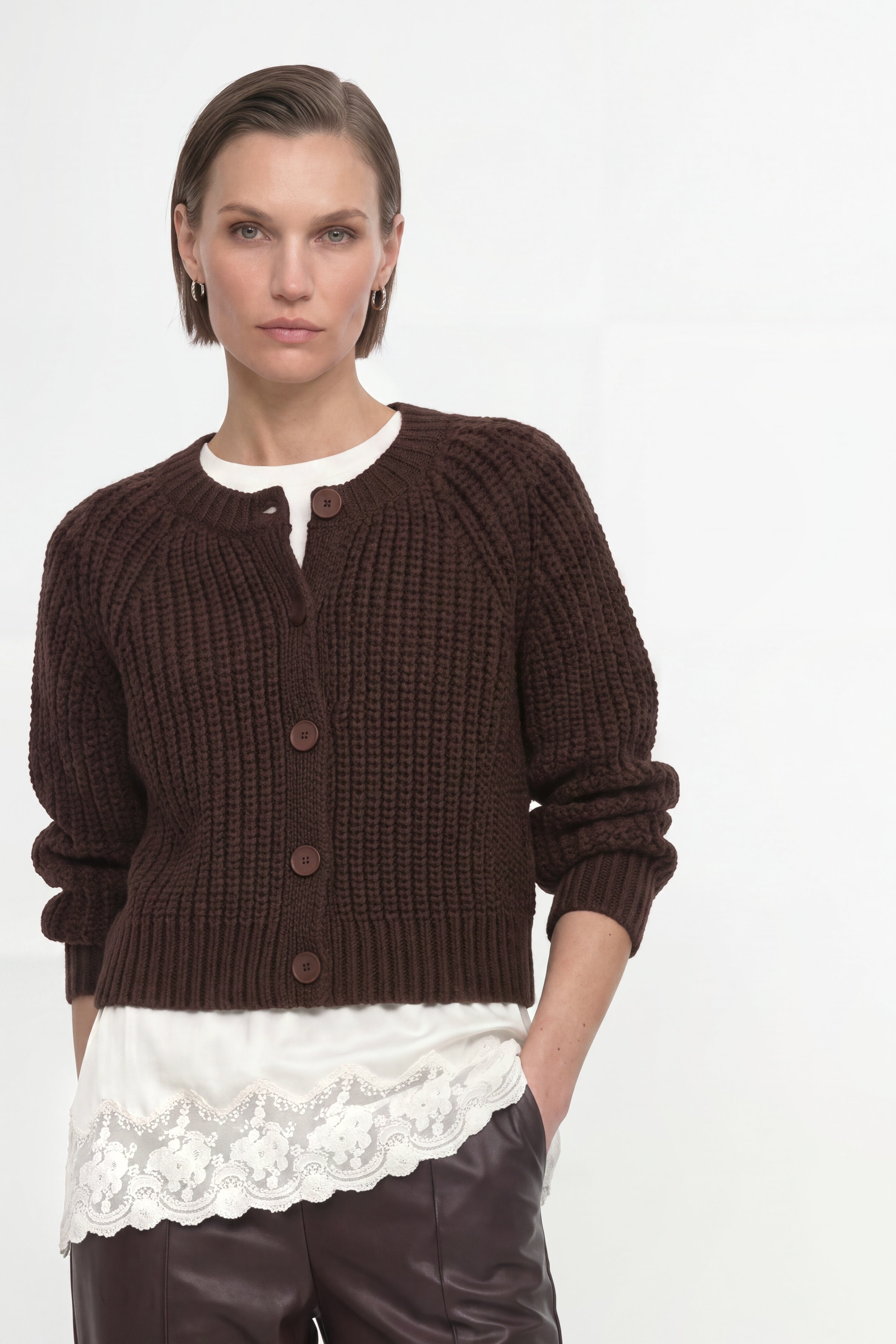 Cropped Cardigan mit Rippstruktur-Rich & Royal