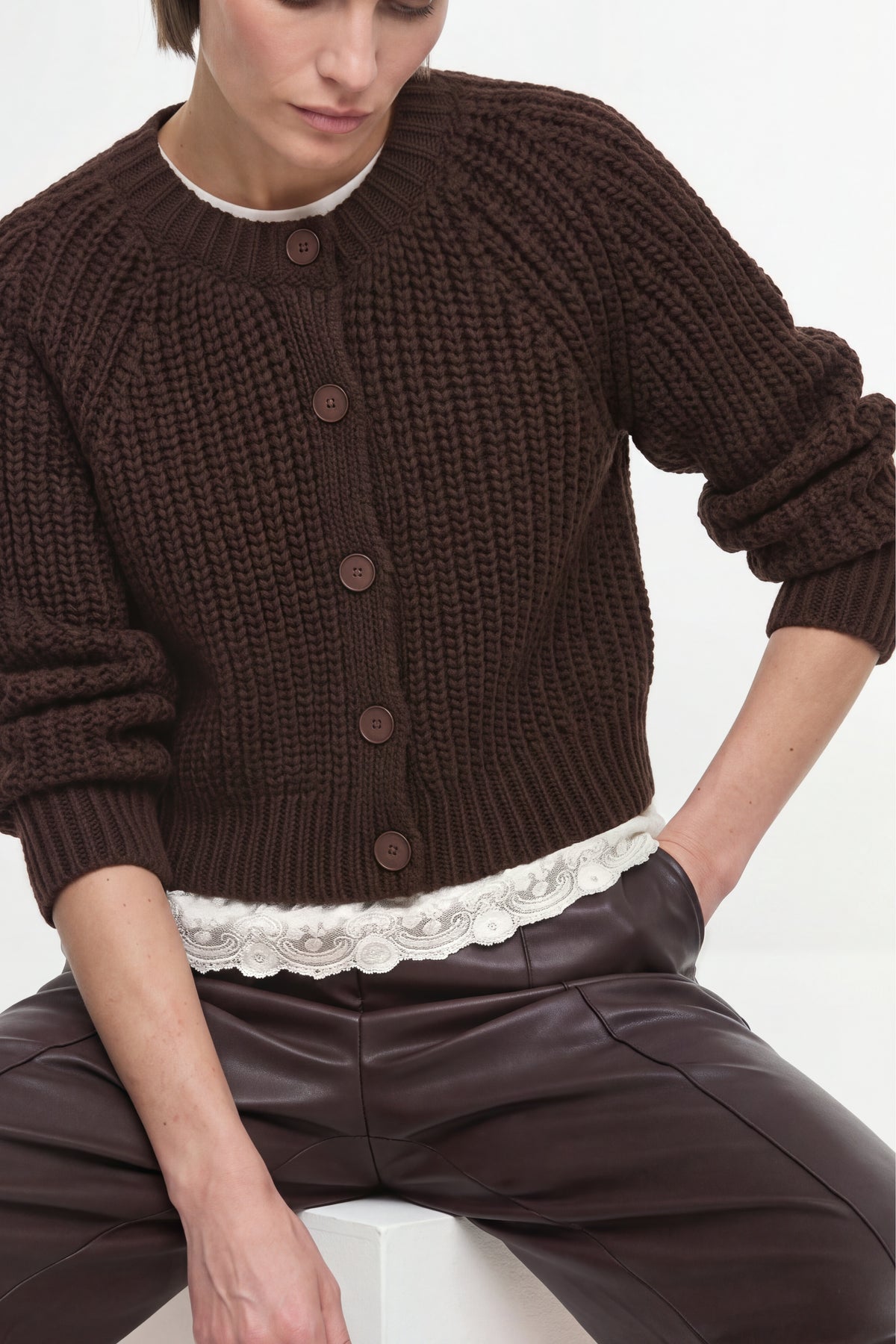 Cropped Cardigan mit Rippstruktur-Rich & Royal