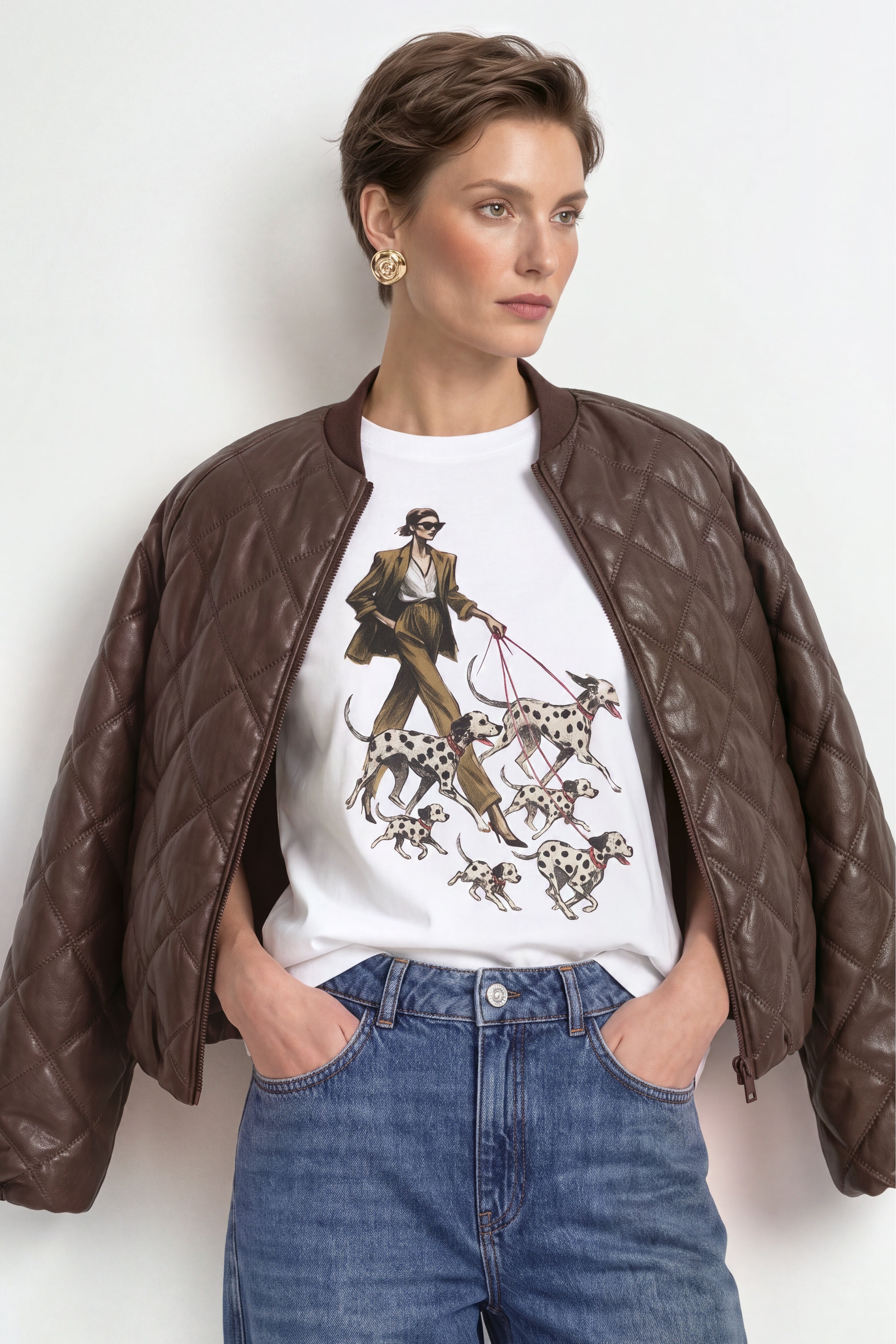 Baumwoll-T-Shirt mit Modeillustration-Rich & Royal