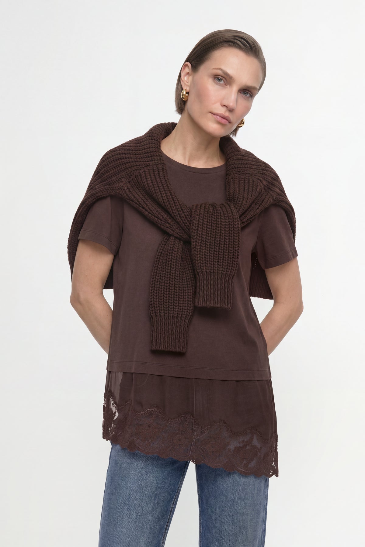 Baumwollshirt mit Spitzensaum-Rich & Royal