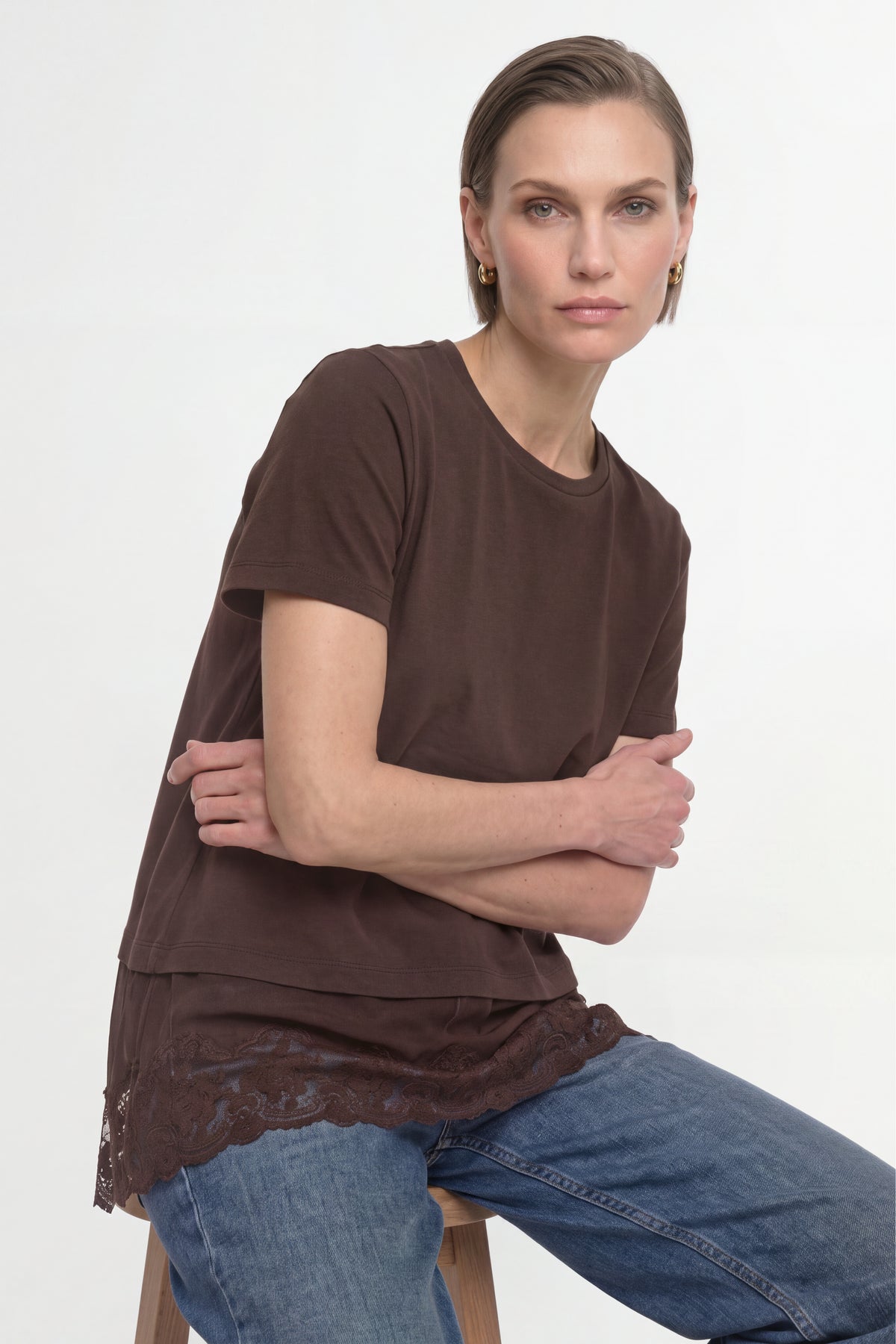 Baumwollshirt mit Spitzensaum-Rich & Royal