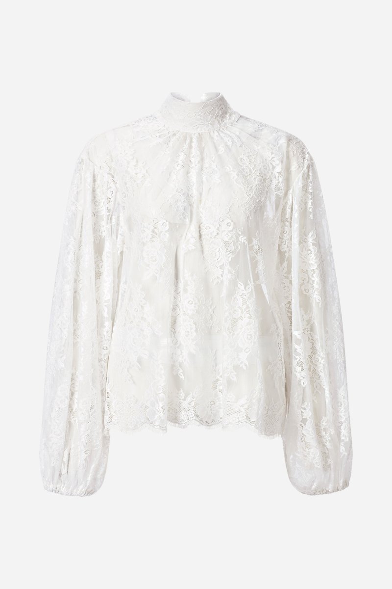 Transparente Spitzenbluse mit Stehkragen-Rich & Royal