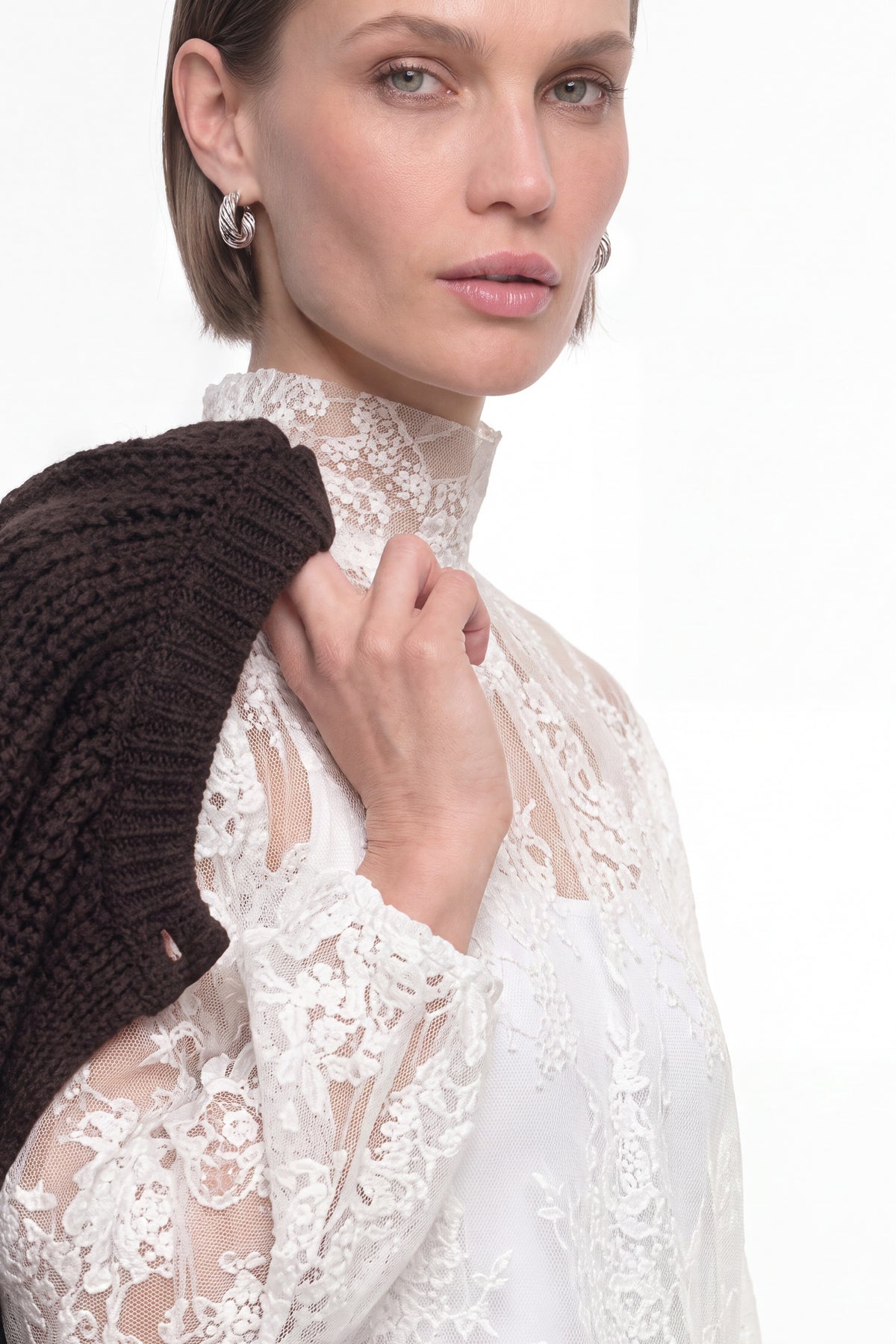 Transparente Spitzenbluse mit Stehkragen-Rich & Royal