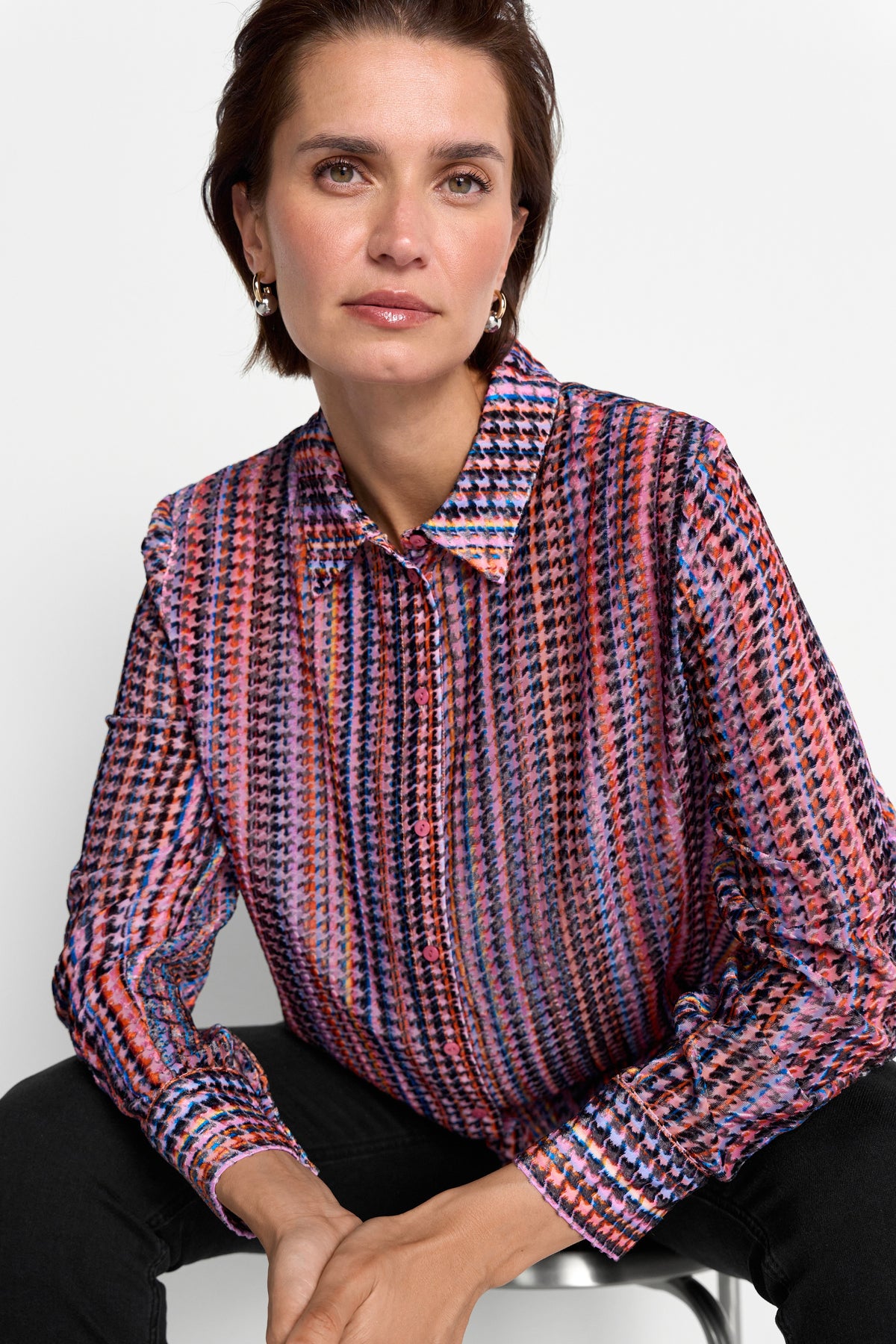 Hemdbluse mit Hahnentritt-Muster-Rich & Royal