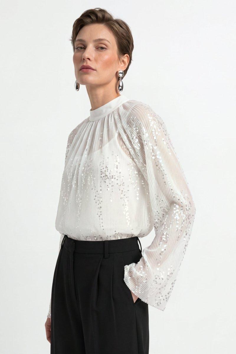 Plisseebluse mit Pailletten-Rich & Royal