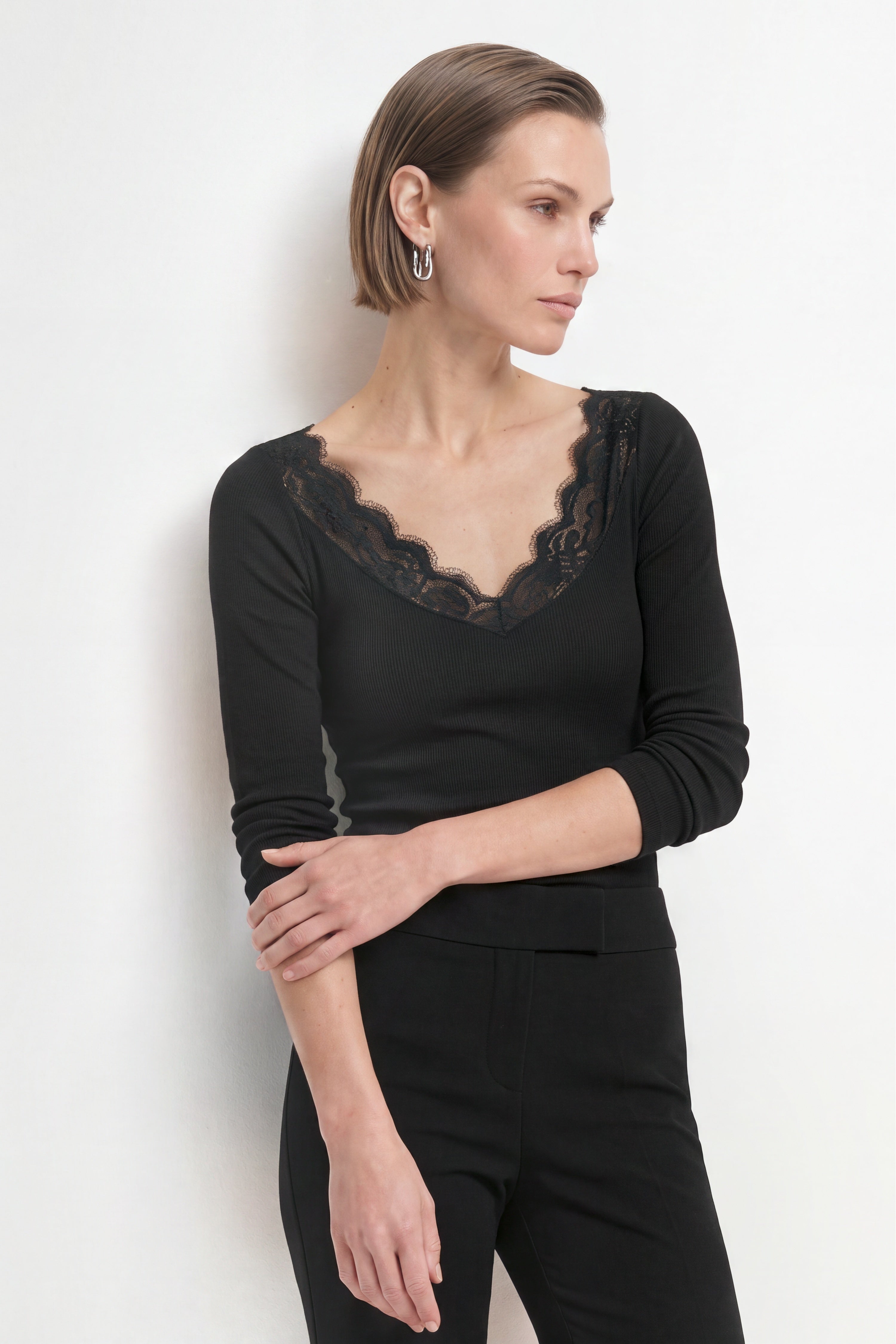 Baumwoll-Longsleeve mit Spitzenbesatz-Rich & Royal