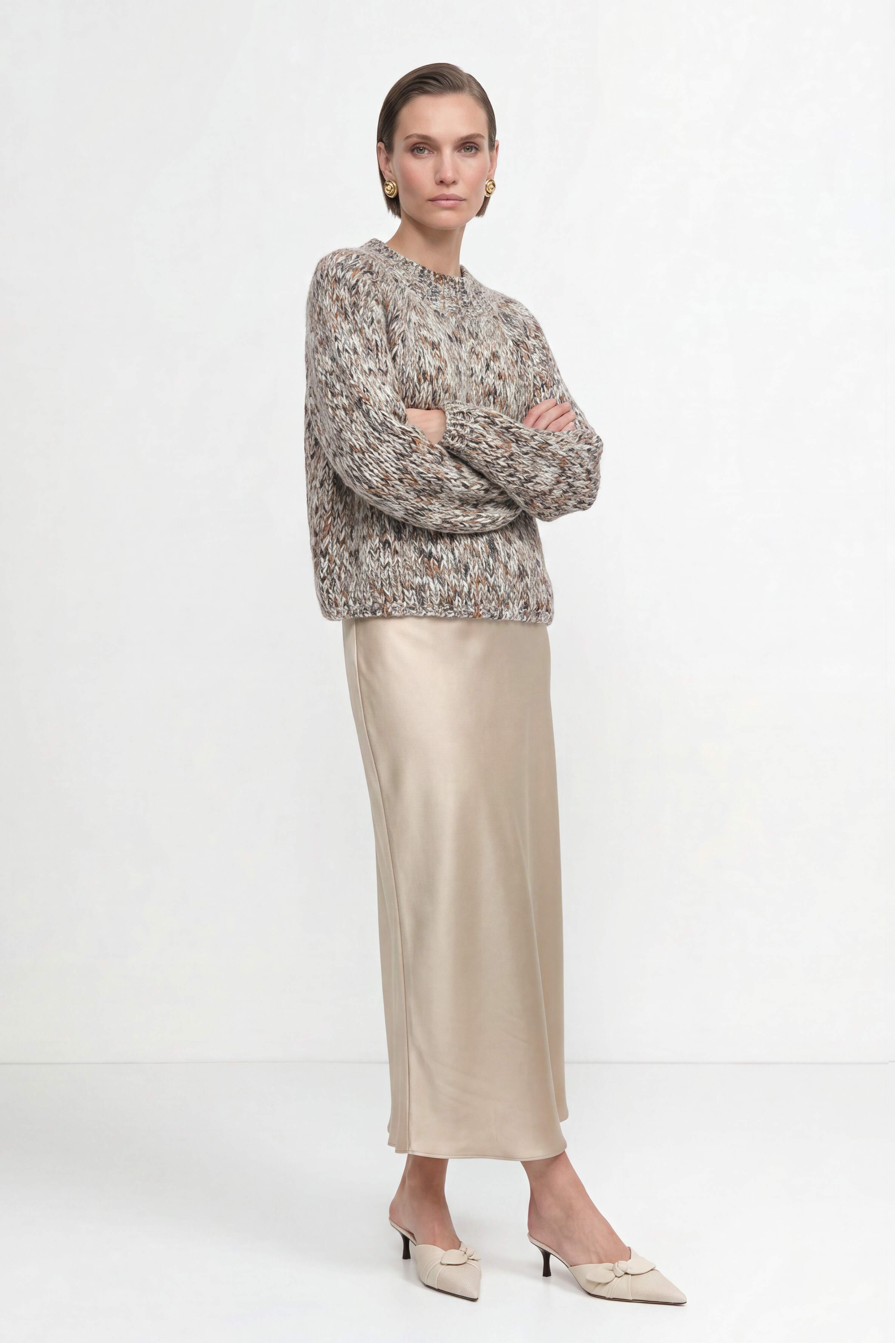 Grobstrick-Pullover in Melange-Optik-Rich & Royal