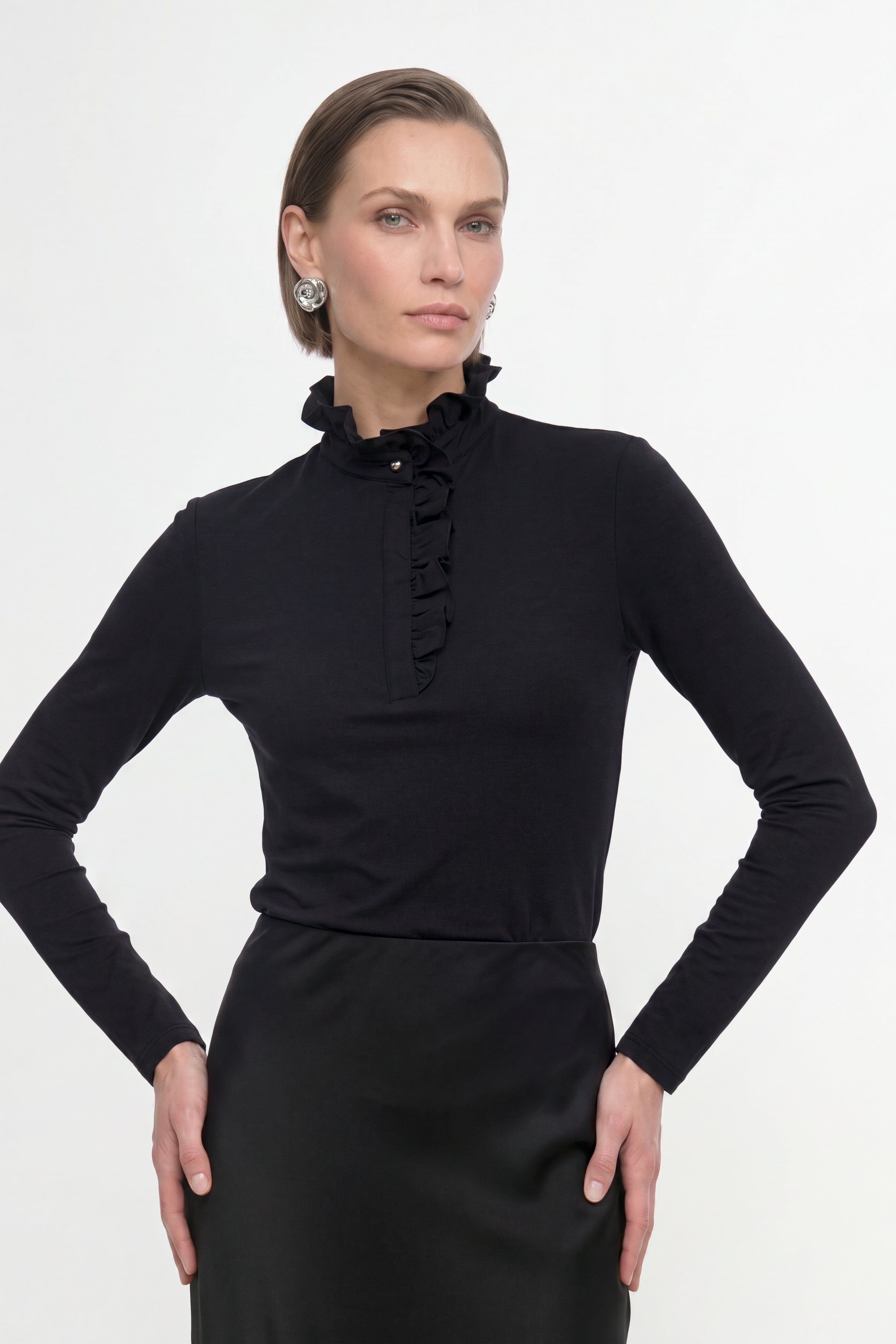 Longsleeve mit Rüschenkragen-Rich & Royal