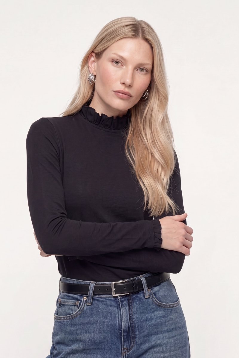 T-shirt long avec col frillé