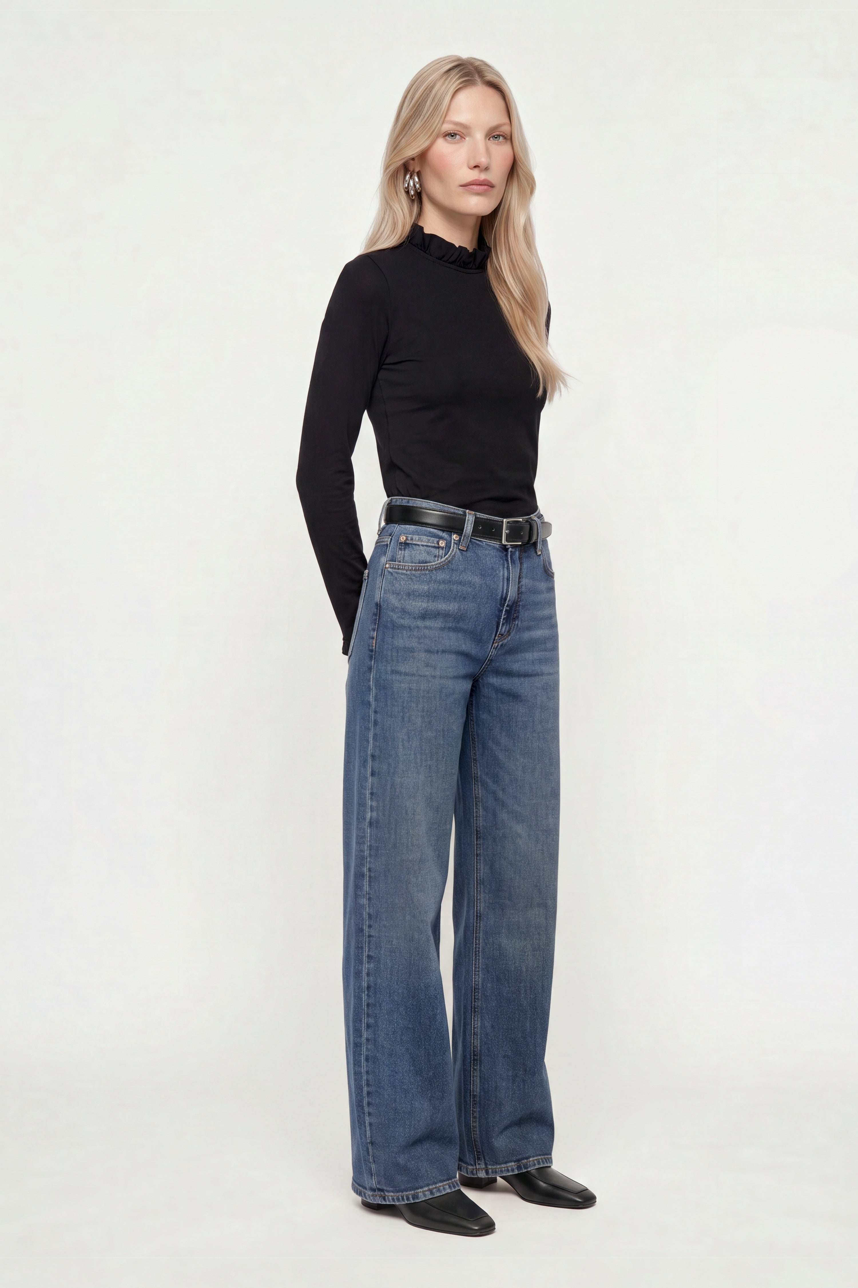 T-shirt long avec col frillé